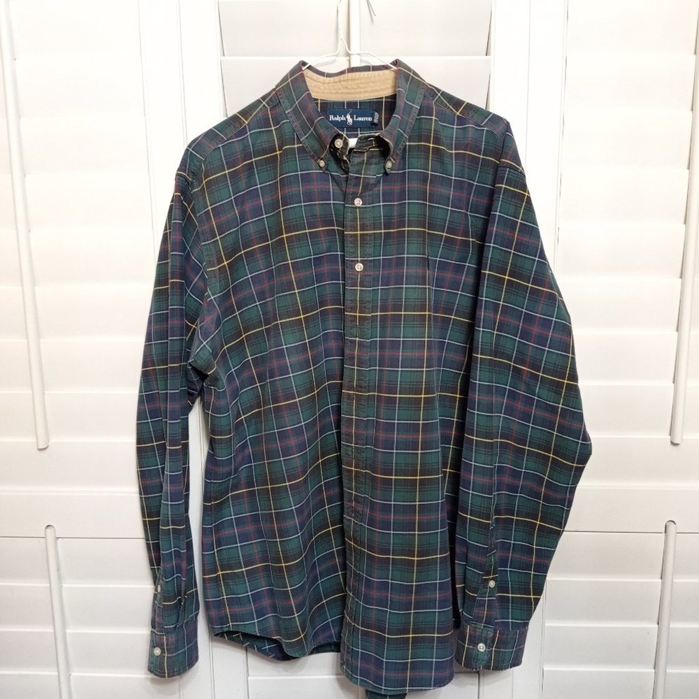 POLO Ralph Lauren Shirt Long Sleeve Button Down Hunter Green Plaid Cotton